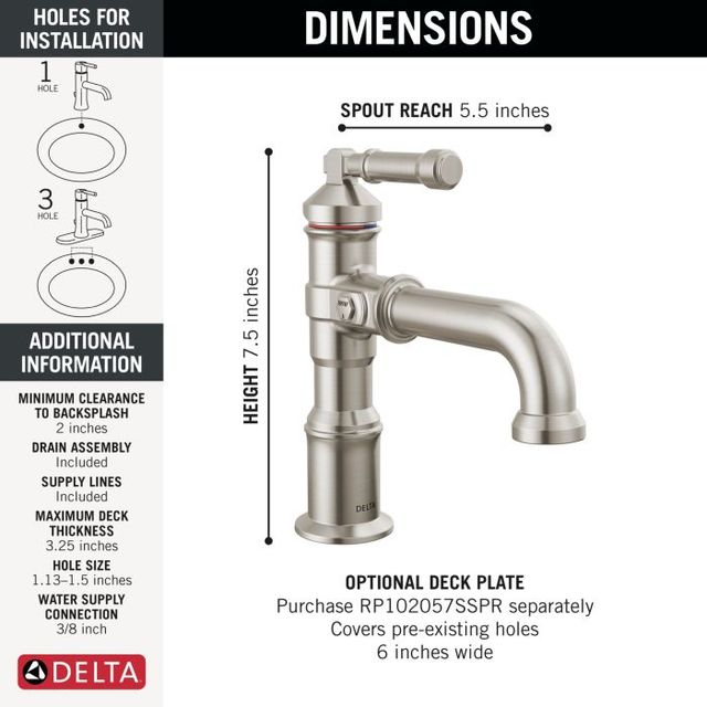 Delta Broderick® Lumicoat® Stainless Single Handle Bathroom Faucet with Drain-3