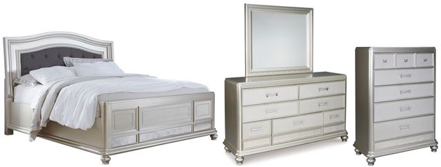 Signature Design by Ashley® Coralayne 4-Piece Silver California King Panel Bed Set-0