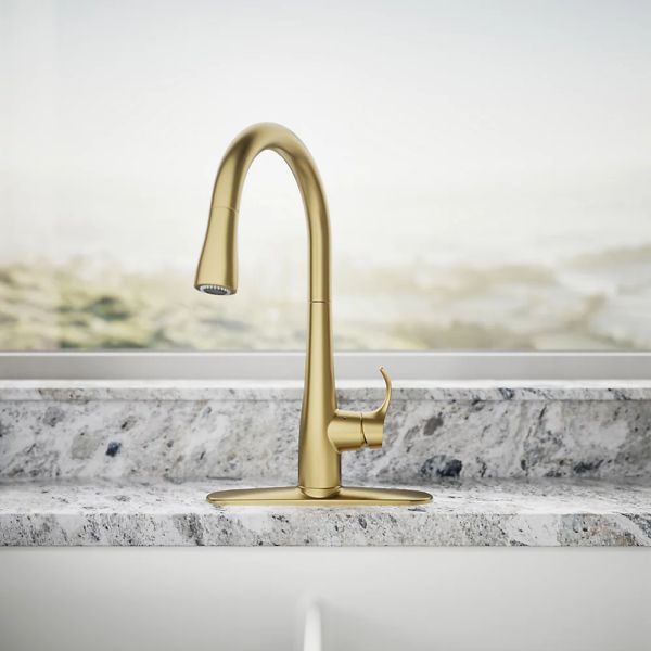 KOHLER® Simplice® Vibrant Brushed Moderne Brass Touchless Kitchen Sink Faucet with 3-Function Sprayhead-3