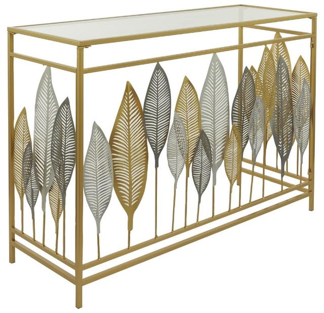 Deco Marche Glass Top Console Table with Gold/Silver Leaf Base-0