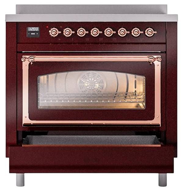 Ilve® Nostalgie II Noblesse 36'' Burgundy Pro Style Induction Range with Copper Trim-3