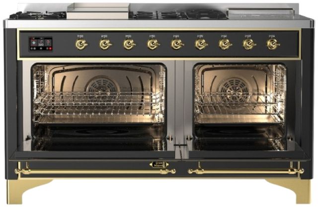 Ilve® Majestic III 60" Graphite Matte Pro Style Dual Fuel Liquid Propane Range with French Top and Brass Trim-1