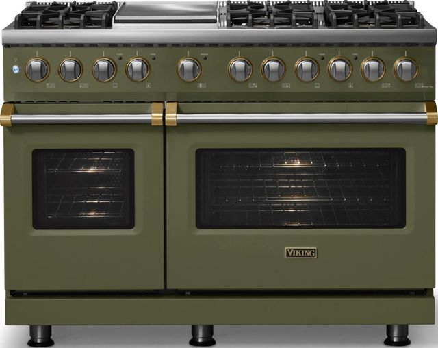 Viking® 5 Series 48" Martini Pro Style Dual Fuel (NG) Range with Brushed Brass Trim-2