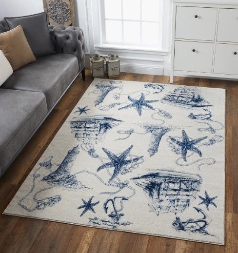 KAS Rugs Stella Ivory/Navy Coast 5'x8' Area Rug-4