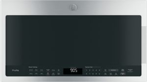 Front view of the GE Profile™ 2.1 Cu. Ft. Stainless Steel Over The Range Microwave