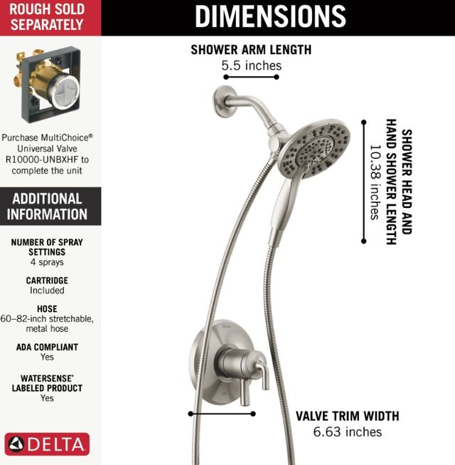 Delta Kayra® Monitor® 17 Series Stainless Two-in-One Shower Trim-2