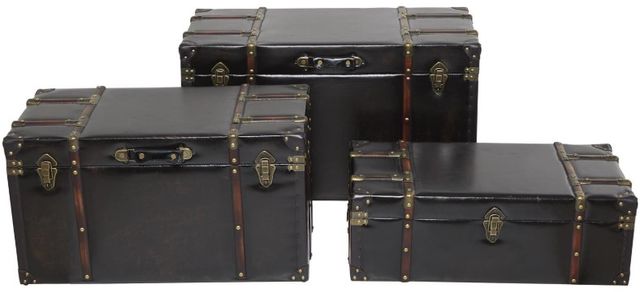Deco Marche 3-Piece Dark Brown Studded Trunk Set with Latches and Handles-0