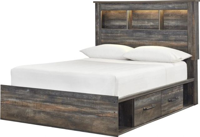 Signature Design by Ashley® Drystan Brown Rustic King Bookcase Bed with 4-Drawer Storage-1