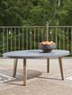 Signature Design by Ashley® Francis Beach Gray Aluminum Outdoor Oval Cocktail Table with Natural Base-1