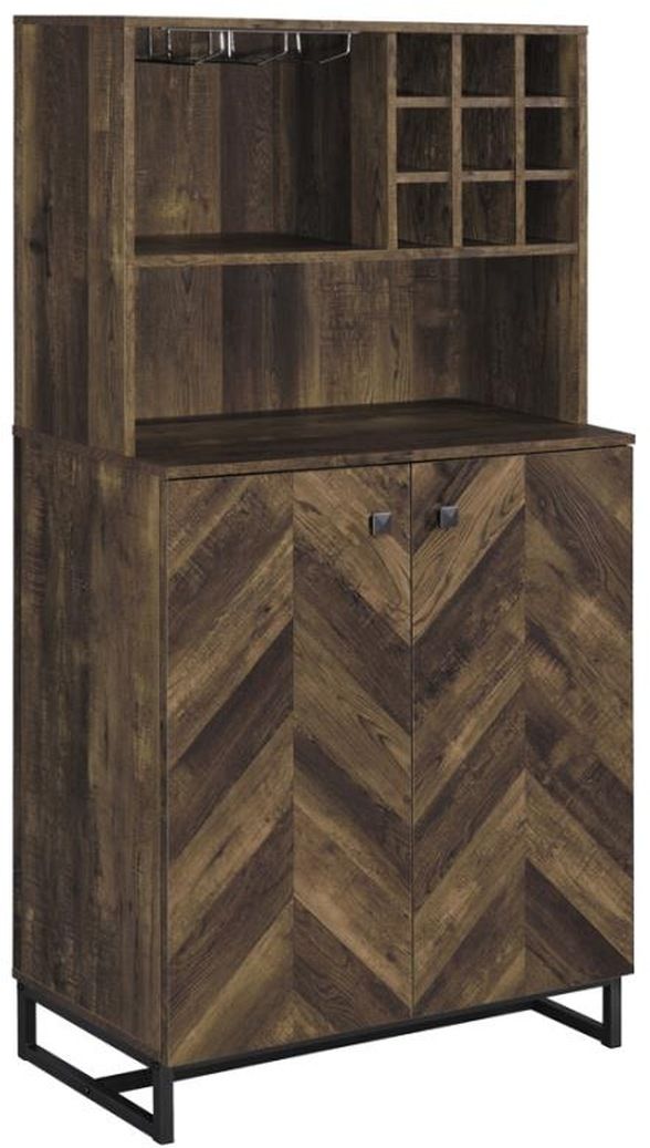 Coaster® Mendoza Rustic Oak Herringbone/Gunmetal 2-Door Wine Cabinet