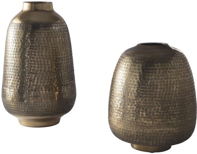 Signature Design by Ashley® Miette 2-Piece Antique Brass Vase Set-0