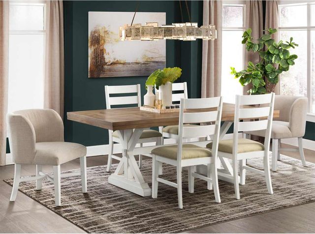 front view of a modern farmhouse dining table and chairs