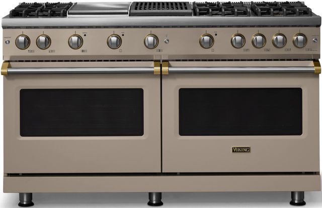 Viking® 5 Series 60" Nantucket Pro Style Gas (NG) Range with Brushed Brass Trim-0