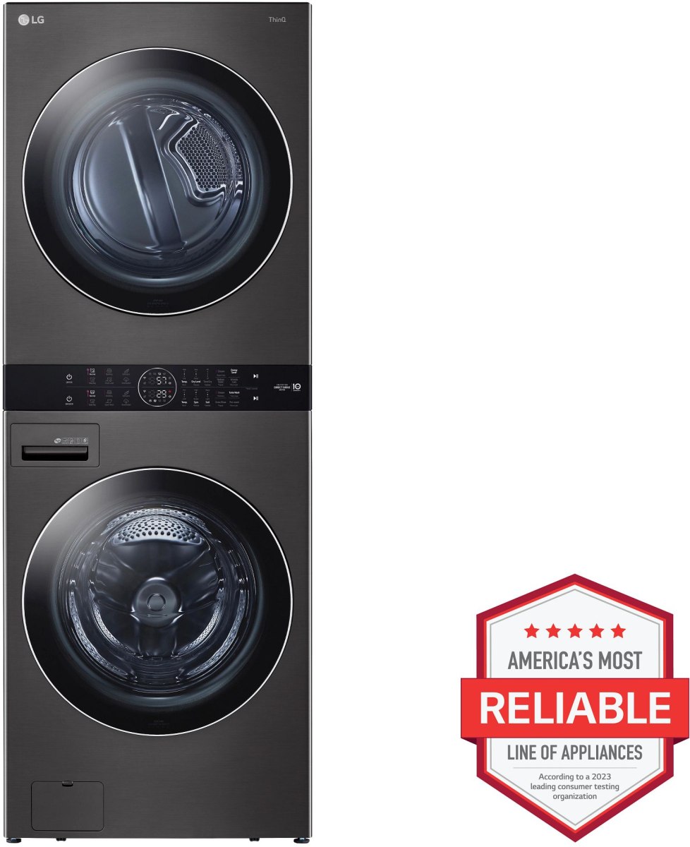 LG 4.5 Cu. Ft. Washer, 7.4 Cu. Ft. Electric Dryer Black Steel Front Load Stack Laundry - Thumbnail 5