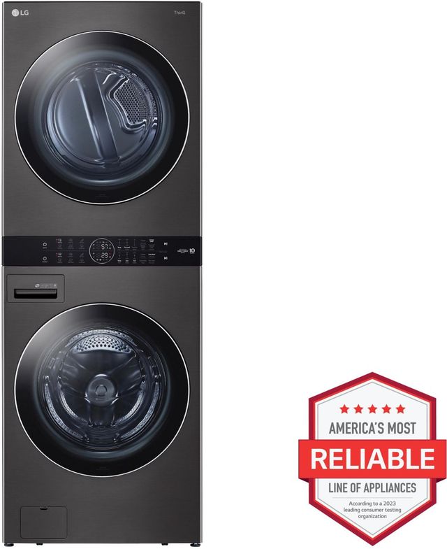 LG 4.5 Cu. Ft. Washer, 7.4 Cu. Ft. Electric Dryer Black Steel Front Load Stack Laundry-1