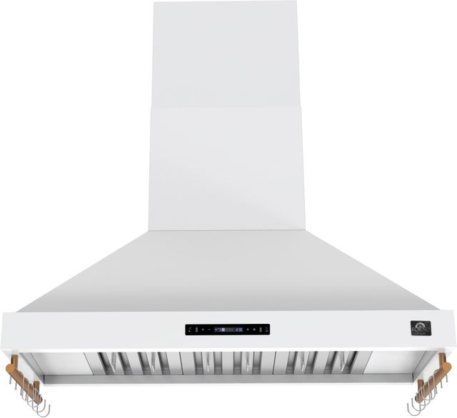 FORNO® Venezia Alta Qualita 48" White Wall Mounted Range Hood with Antique Brass Accessories, Touch Controls and Baffle Filters-0