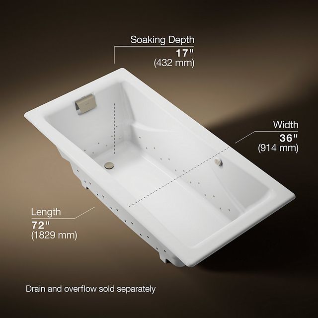 KOHLER® Tea-for-Two® White 71" x 36" Heated Bubble Massage™ Air Bath-3