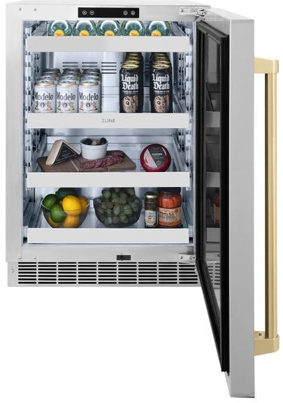 ZLINE Autograph Edition Touchstone 24" 5.2 Cu. Ft. Stainless Steel Freestanding Beverage Center with Champagne Bronze Handle-2
