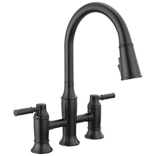 Delta Renaldi® Matte Black Two Handle Bridge Kitchen Faucet-0