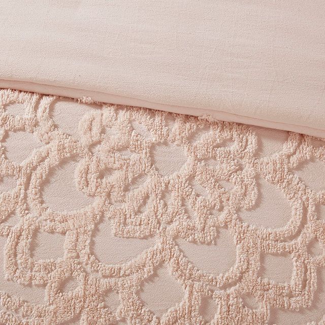 Olliix by Madison Park Blush King/California King Laetitia Tufted Cotton Chenille Medallion Duvet Cover Set-4