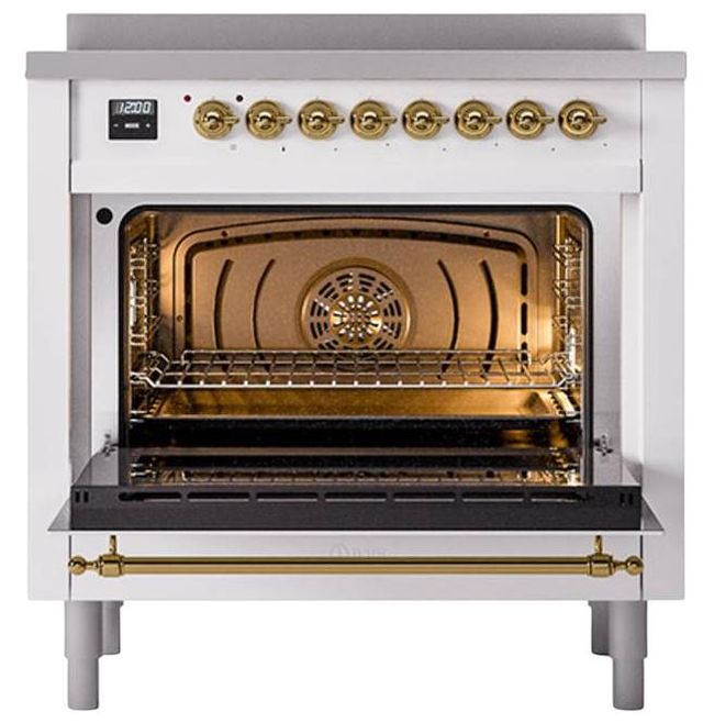 Ilve® Nostalgie II Noblesse 36'' Custom RAL Color Pro Style Induction Range with Brass Trim-2