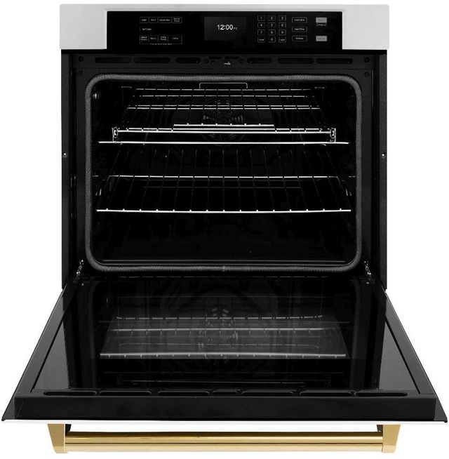 ZLINE Autograph Edition Professional 30" Stainless Steel Single Electric Wall Oven with White Matte Door and Polished Gold Accents-1