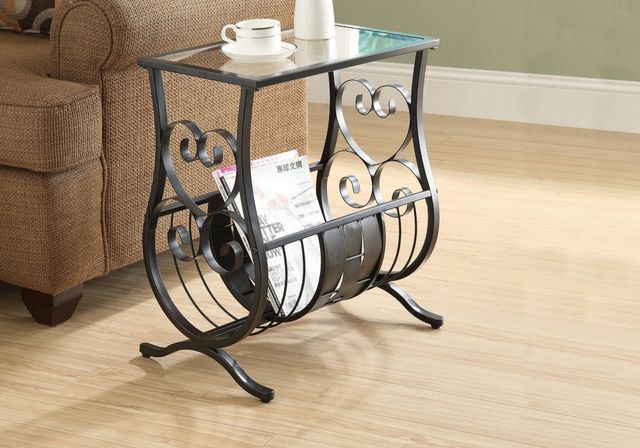 Monarch Specialties Inc. Glass Top Magazine End Table with Satin Black Meta Base-1