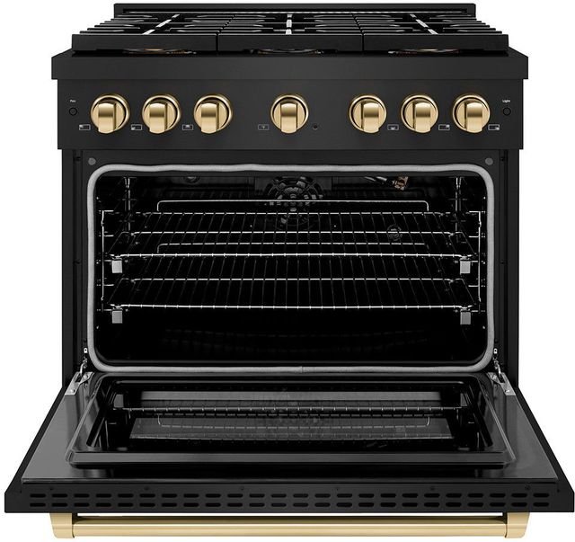 ZLINE Autograph Edition Paramount Series 36" Black Stainless Steel Pro Style Gas Range with Polished Gold  Accents -1