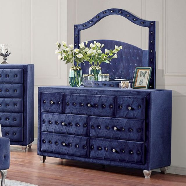 Furniture of America® Alzir 5-Piece Blue Queen Upholstered Bed Set-2