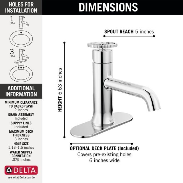 Delta Trinsic® Chrome 7" Single Handle Wheel Bathroom Faucet with Drain-3
