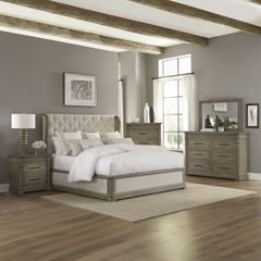 Liberty Furniture Town & Country 3-Piece Dusty Taupe King Upholstered Shelter Bed Set