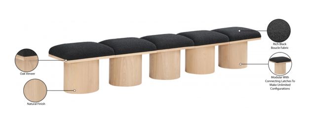 Meridian Furniture Pavilion 5-Piece Black/Natural 90" Modular Bench Set-3