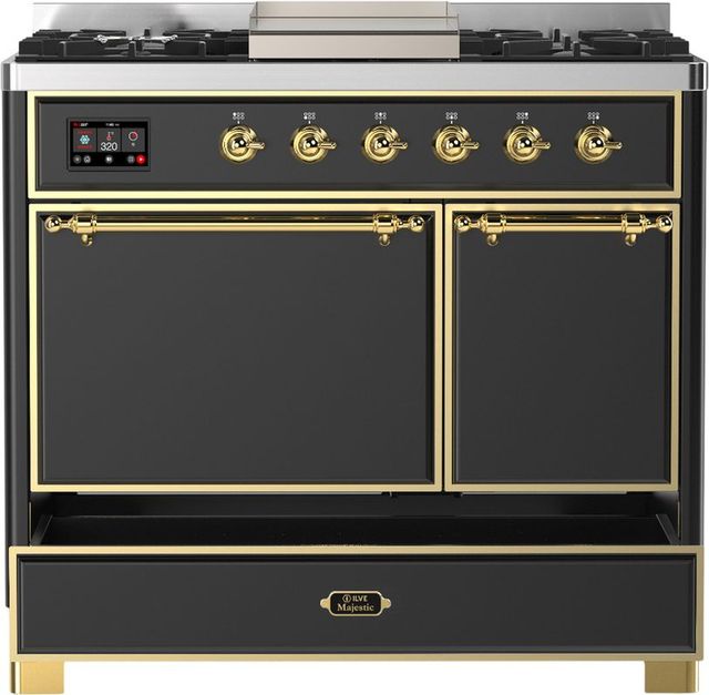 Ilve® Majestic III 40" Graphite Matte Pro Style Dual Fuel Natural Gas Range with Solid Door and Brass Trim-1