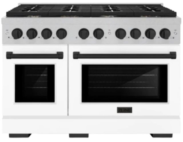 ZLINE Autograph Edition 48" Satin Stainless Steel Pro Style Gas Range with White Matte Door and Matte Black Accents-0
