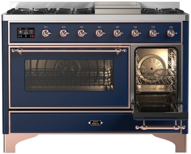 Ilve® Majestic III 48" Midnight Blue Pro Style Dual Fuel Liquid Propane Range with Triple Glass Door and Copper Trim-3
