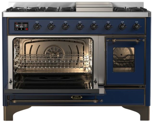 Ilve® Majestic III 48" Midnight Blue Pro Style Dual Fuel Liquid Propane Range with Triple Glass Door and Burnished Trim-3