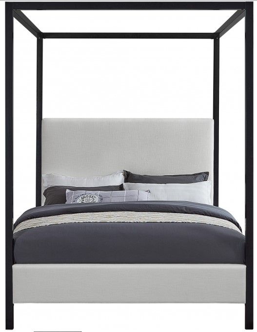 Meridian Furniture James Cream Full Upholstered Canopy Bed-1