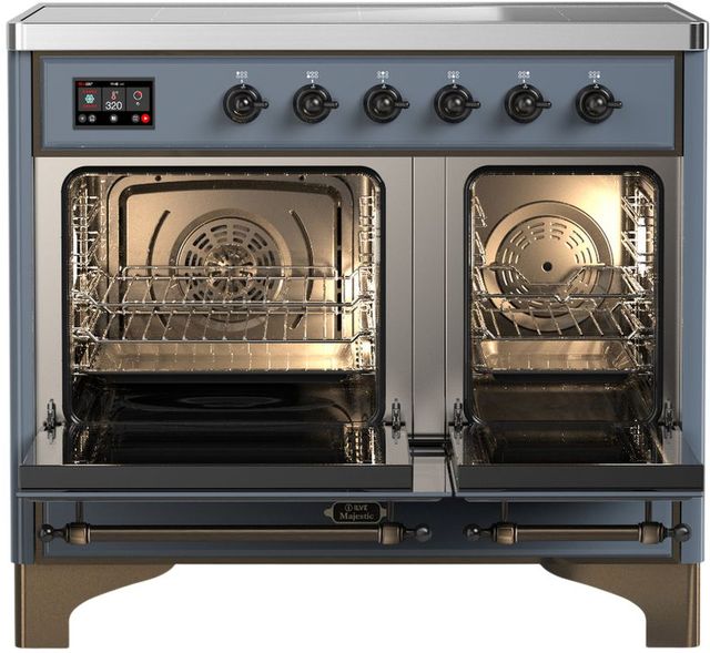 Ilve® Majestic III 40" Blue Gray Pro Style Induction Range with Solid Door and Burnished Trim-1