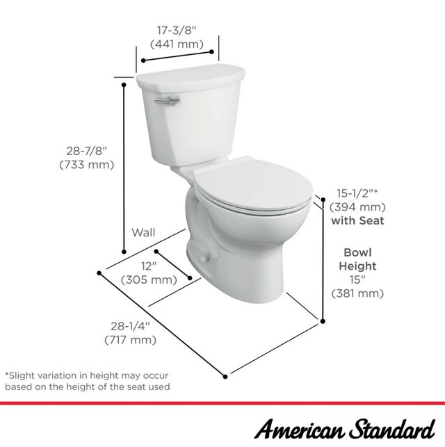 American Standard Cadet® PRO White Round Front Toilet Less Seat 1.28 gpf/4.8 Lpf-2