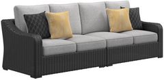 Signature Design by Ashley® Beachcroft 2-Piece Black/Light Gray Aluminum/Resin Wicker Outdoor Loveseat with Cushion