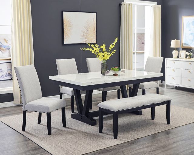 Crown Mark Genuine White Dining Table with Black Base-1