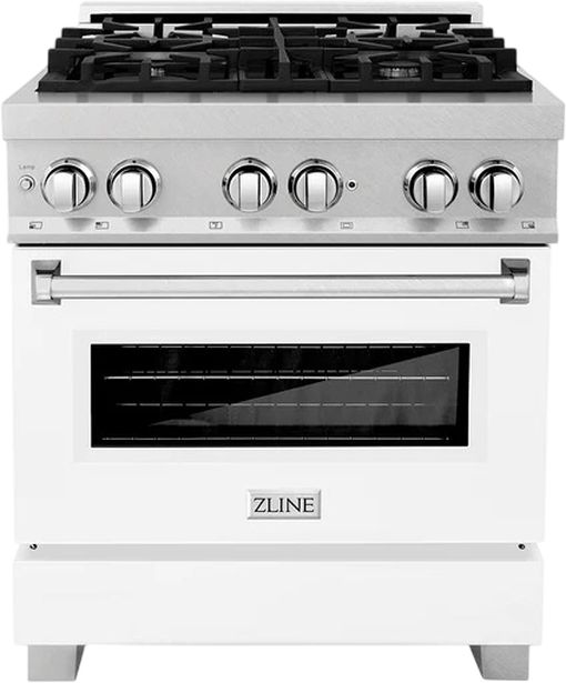 ZLINE 30" Satin Stainless Steel Pro Style Dual Fuel Range with White Matte Door-0