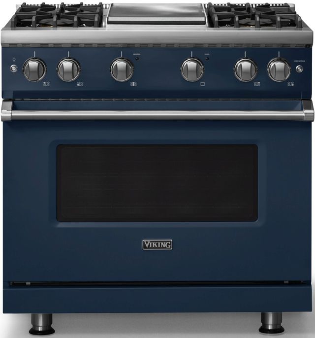 Viking® 5 Series 36" Slate Blue Pro Style Gas (NG) Range with Polished Chrome Trim-0
