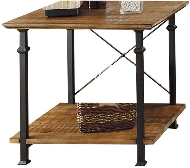 Mazin Furniture Factory Brown End Table with Black Metal Frame -3