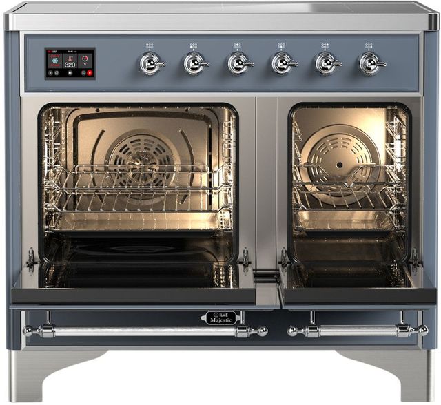 Ilve® Majestic III 40" Blue Gray Pro Style Induction Range with Solid Door and Chrome Trim-1