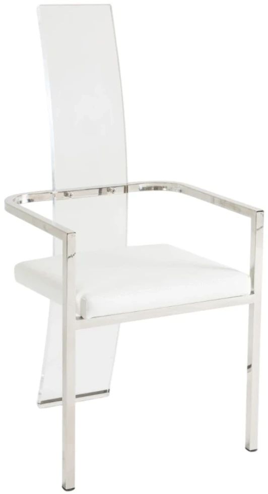 Michael Amini® State St. Stainless Steel/White Arm Chair-0