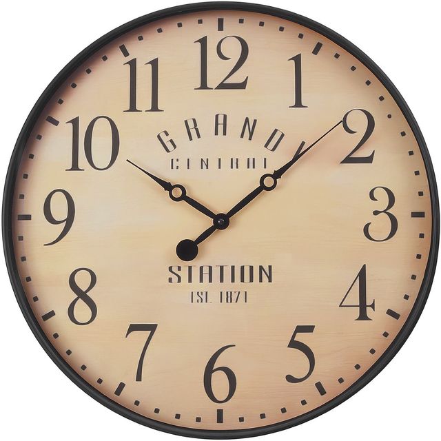 Monarch Specialties Inc. Antique Brown 20" Round Wall Clock with Standard Numbers on Distressed Prin-0