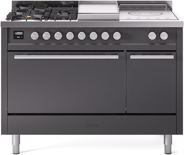 Ilve® Professional Plus II 48" Graphite Matte Pro Style Dual Fuel Range-0