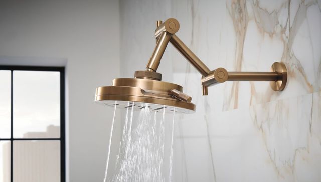 Brizo Essential™ Brilliance® Luxe Gold® Linear Round Jointed Wall Mount Shower Arm and Flange-2