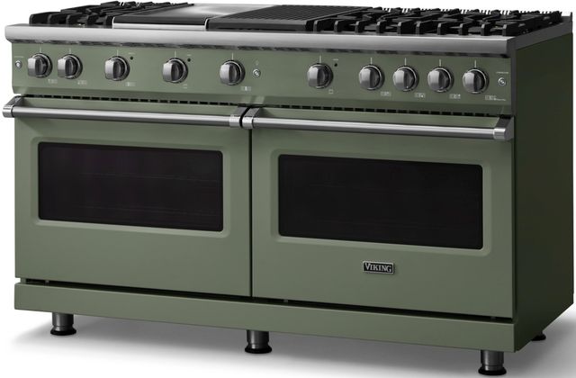 Viking® 5 Series 60" Eucalyptus Pro Style Gas (LP) Range with Polished Chrome Trim-2